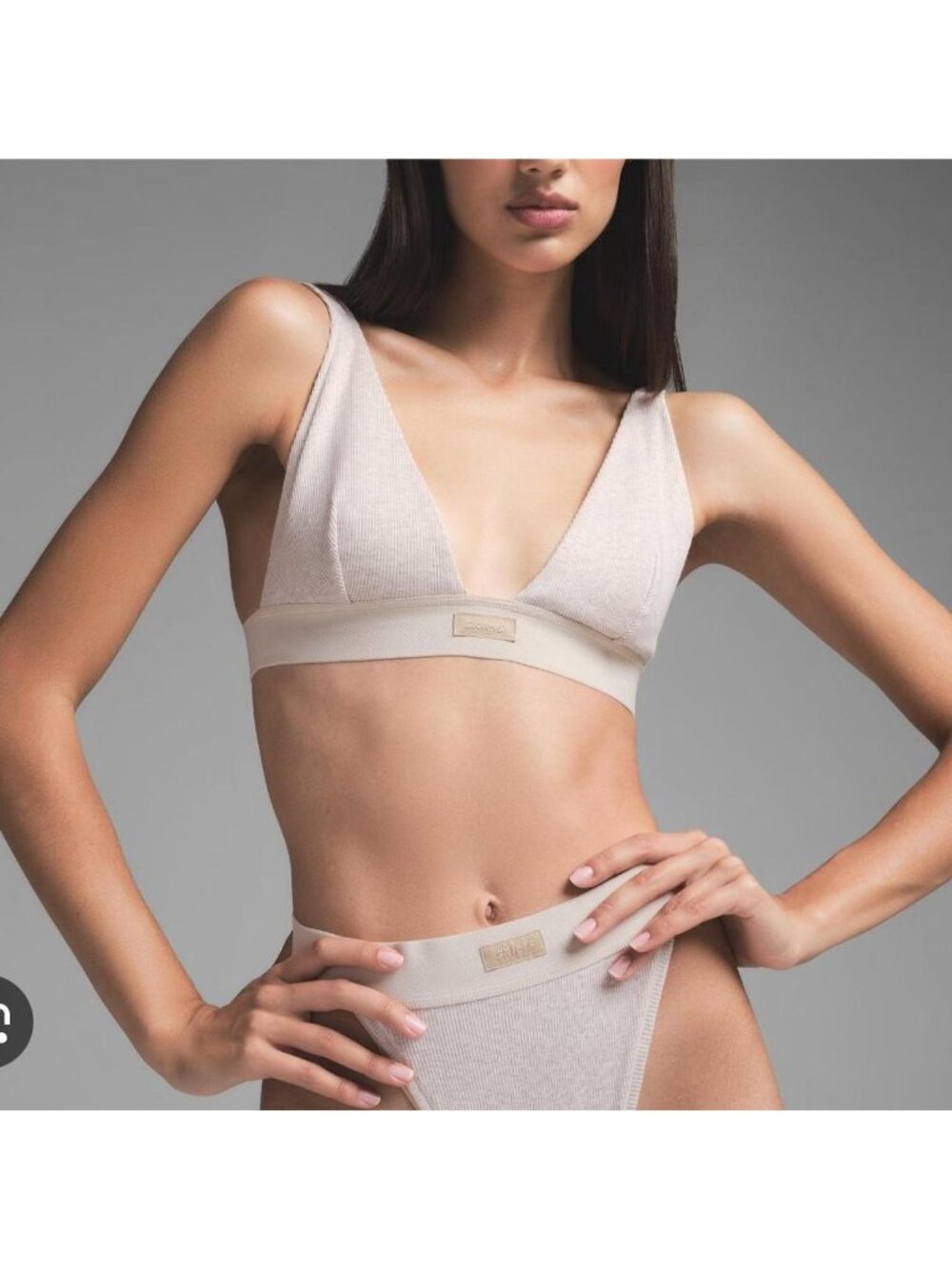 SKIMS Cotton Rib Plunge Bralette Oatmeal Size XL NWT